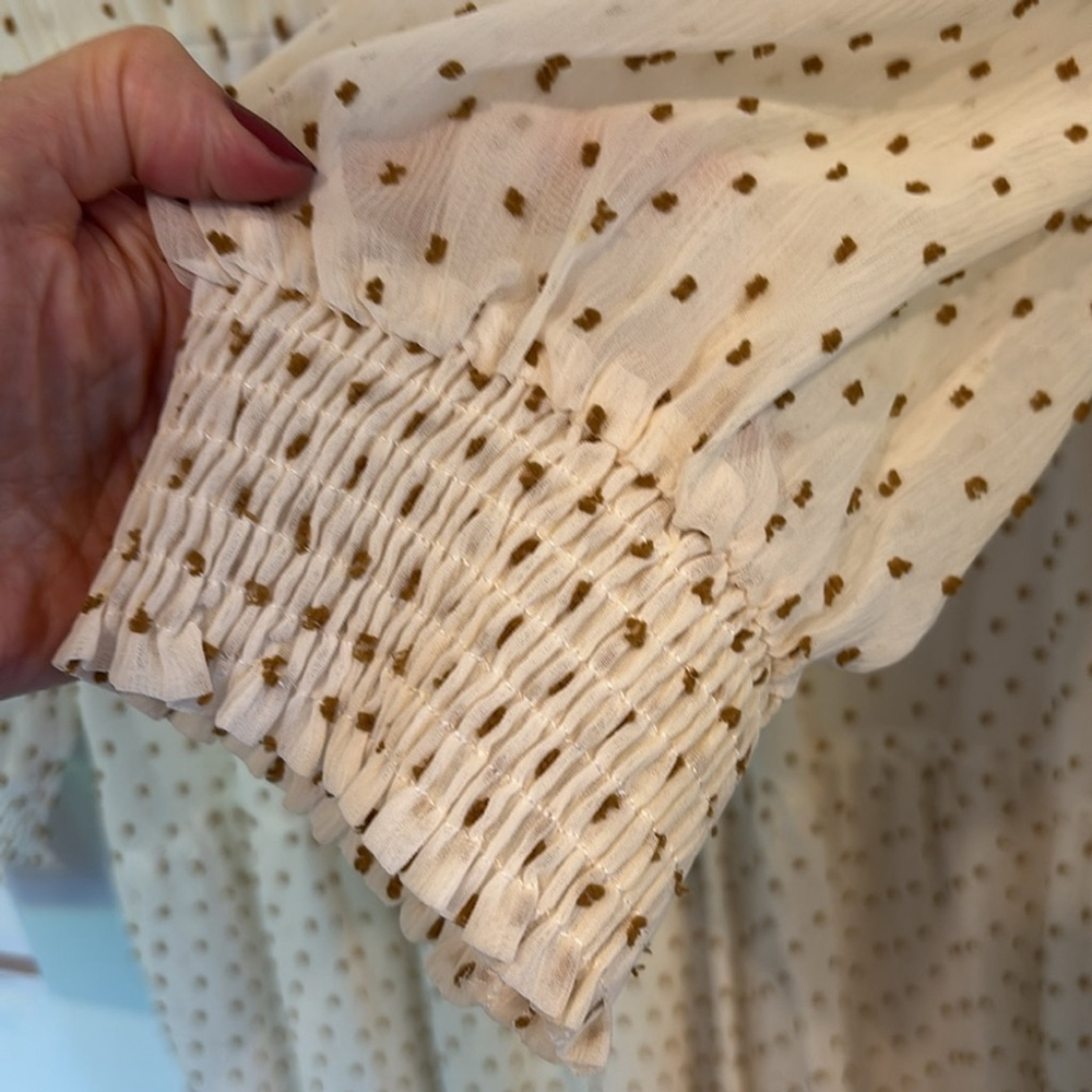 Gabby Skye Cream Dress tan Swiss dots elastic waist back closure size 12 flowy - Picture 11 of 16